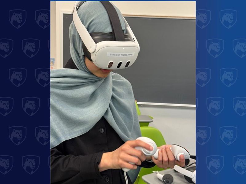 Person wearing virtual reality headset