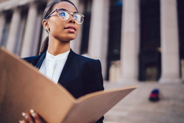 woman outside courthouse 