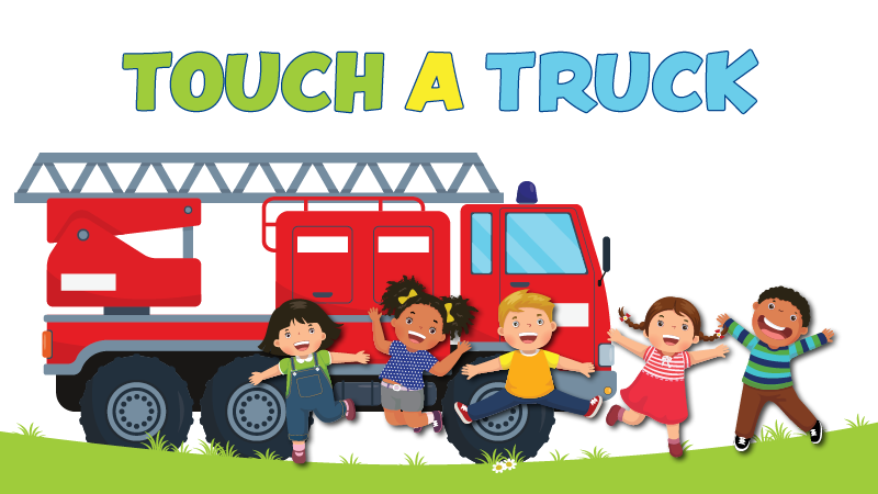 Animated flyer of children in front of firetruck 