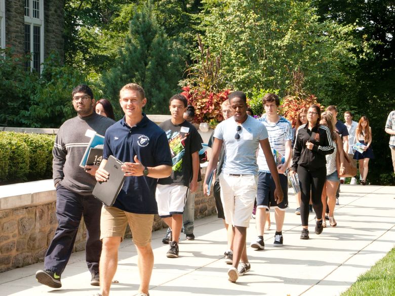 Current student taking students on a tour at Penn State Abington (near Philadelphia)