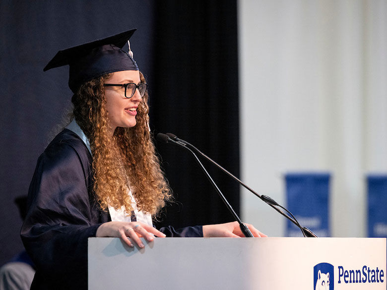 Commencement Speaker at podium