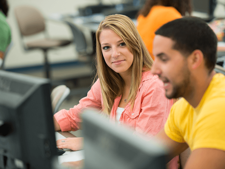 students in library