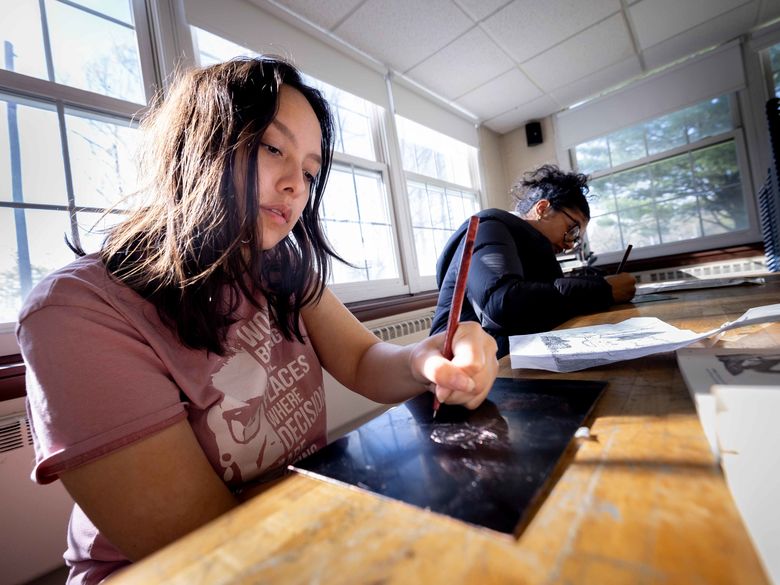 students drawing Penn State Abington (near Philadelphia)