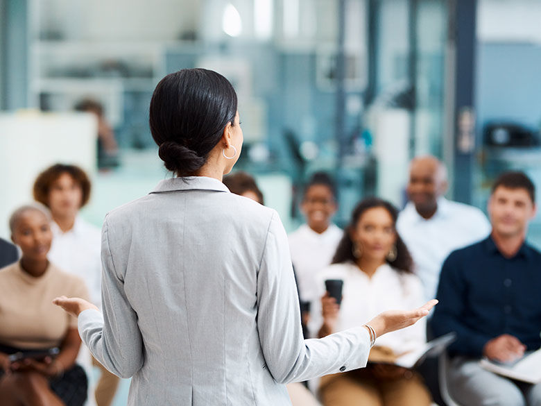 woman training a group