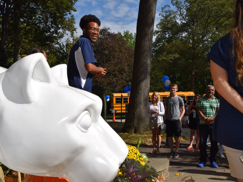 student giving a tour at Penn State Abington (near Philadelphia)