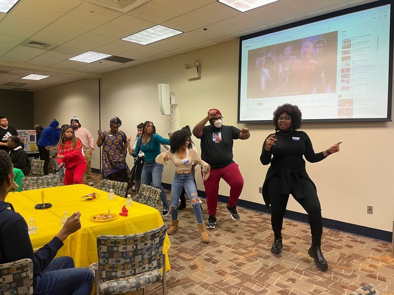 students dancing during Black History month kick-off