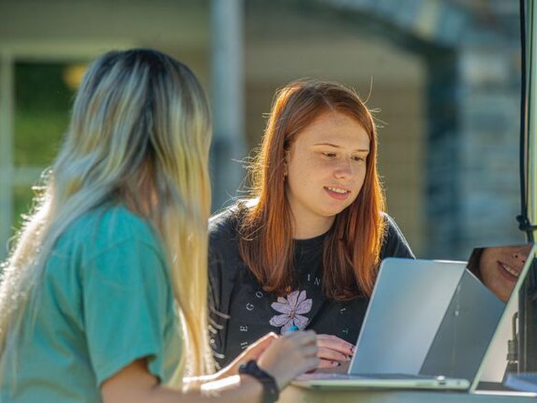 student looking at laptop