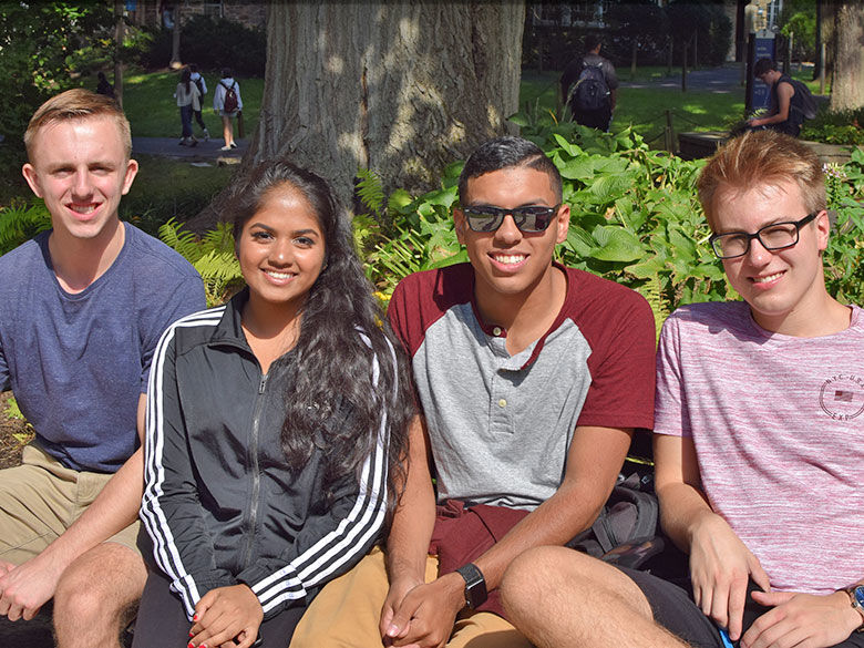 four students near Lion Shrine