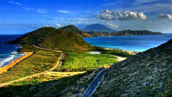 Southern point of the island, with the volcano of Nevis in the distance