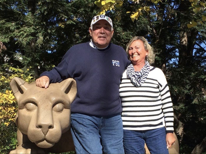 Sam and Barb Evans at the Nittany Lion shrine