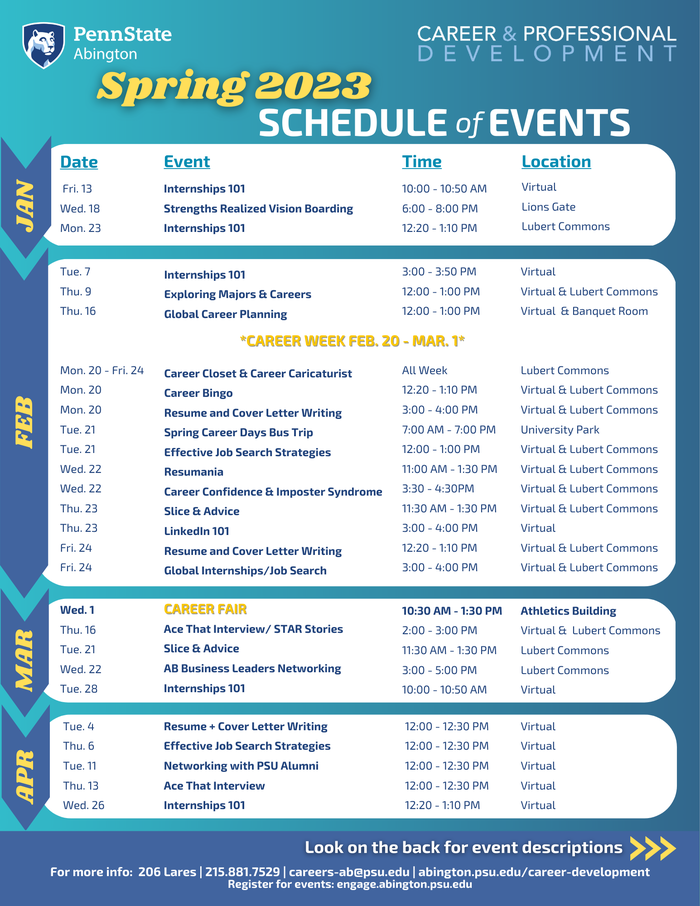 This is a flyer of CPD Spring 2023 Schedule of Events
