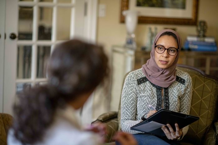 Student talking to a counselor 