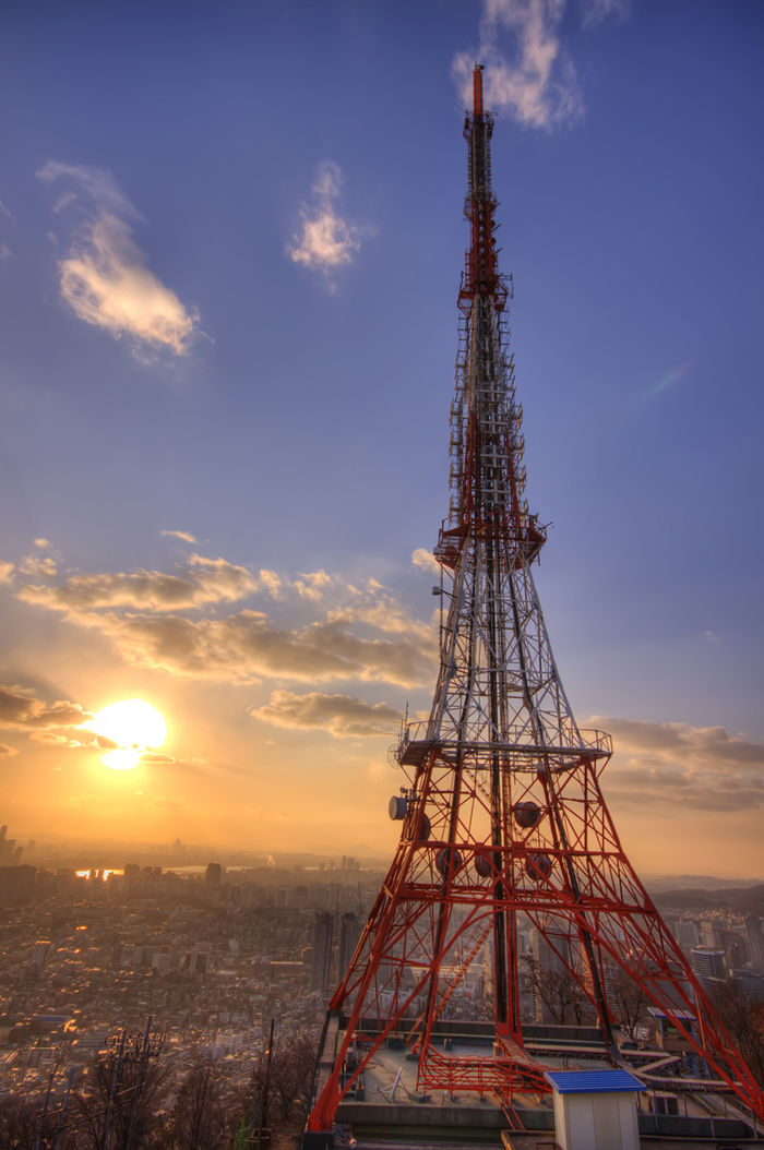 Namsan tower view with sun setting