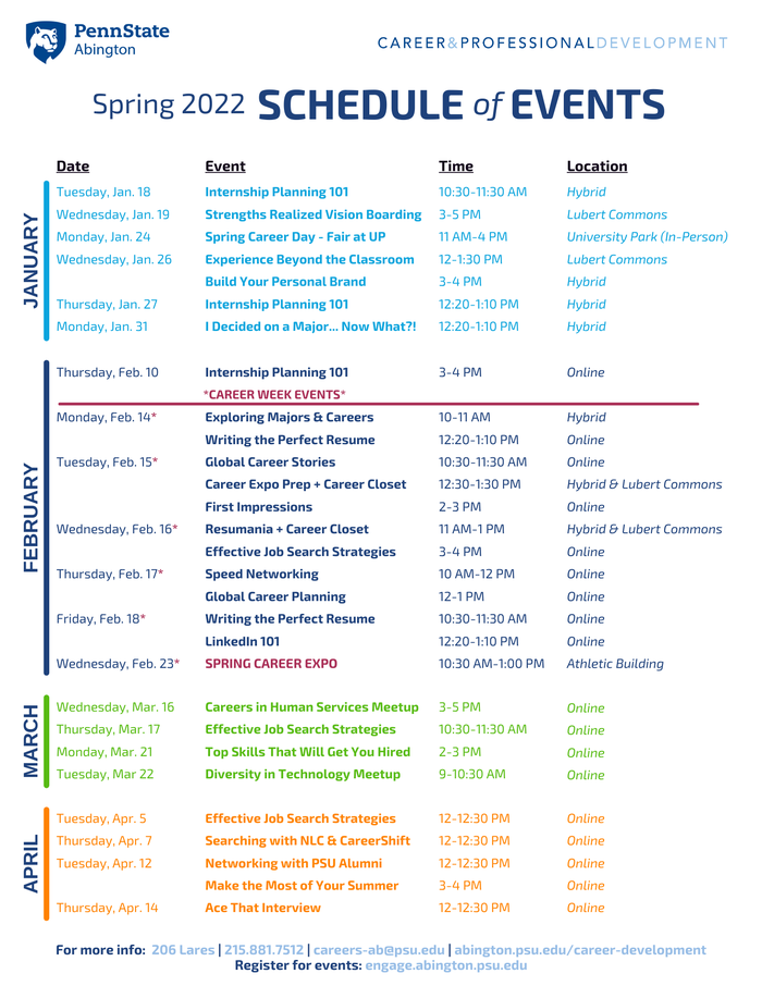 Penn State Fall 2022 Calendar Attend Workshops & Events | Penn State Abington
