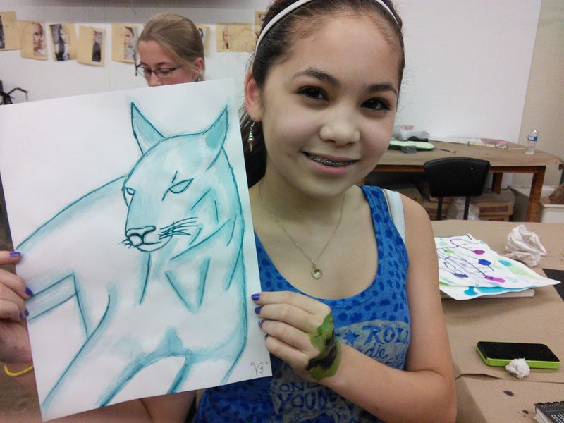 Student with artwork