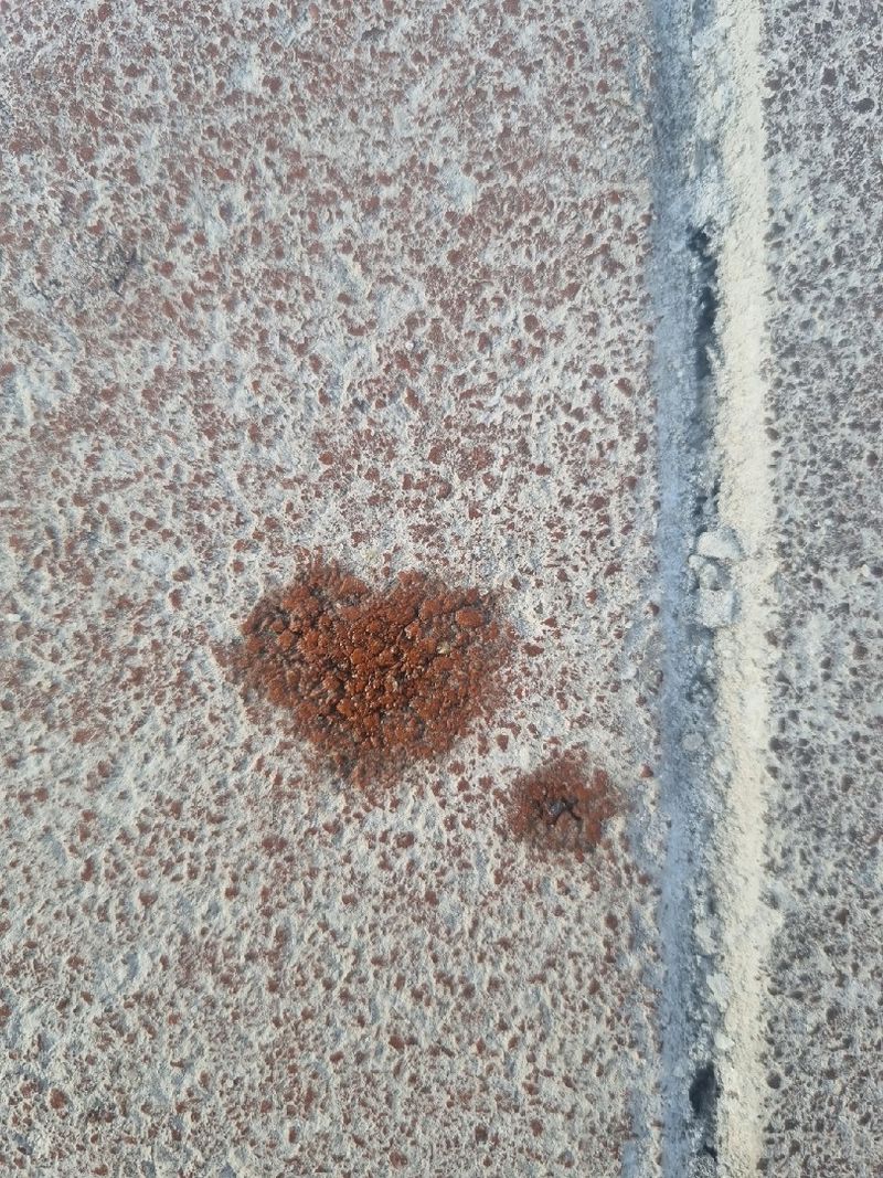 A water drop in the shape of a heart on a frosty sidewalk