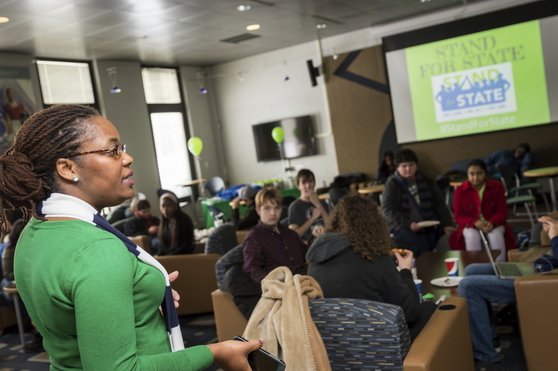 Ronika Money-Adams speaking to students