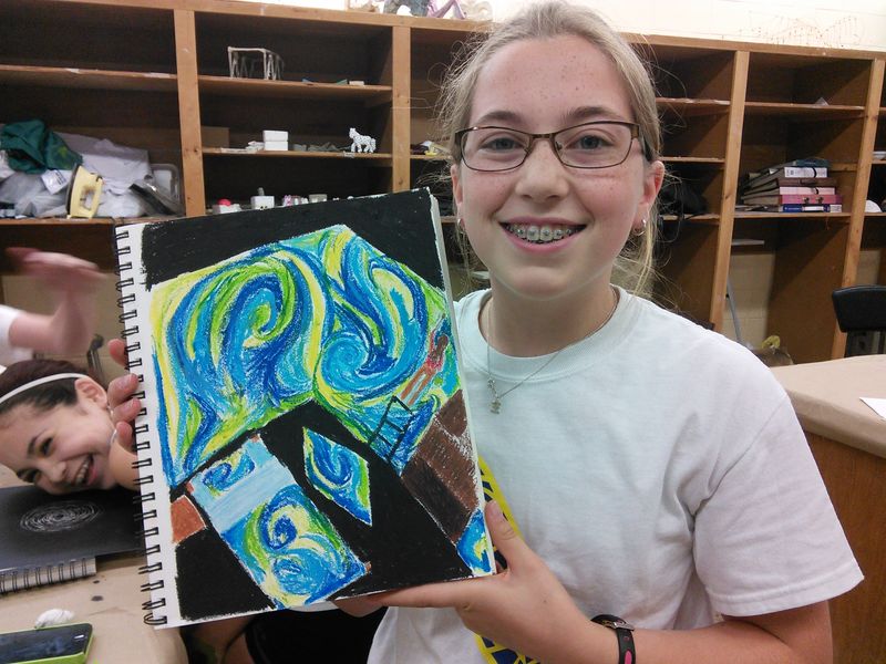 Student with artwork