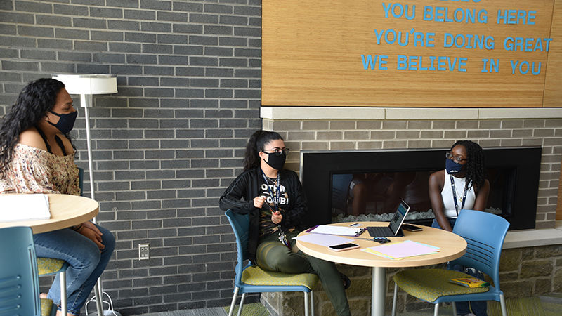 Students in lobby at Lions Gate