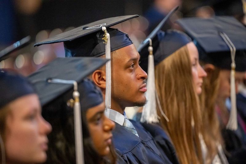 Students listen to a speaker during Penn State Behrend's spring commencement program.