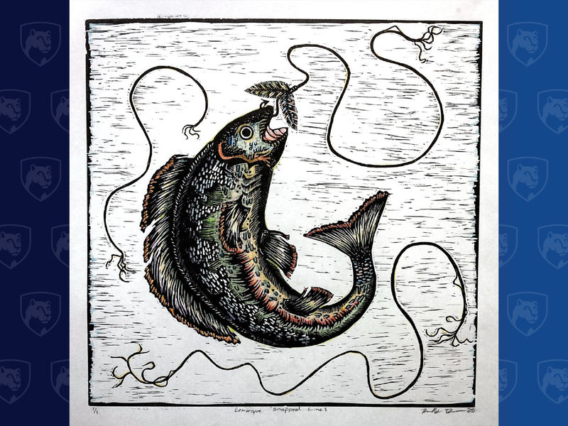 Print of a fish on a line