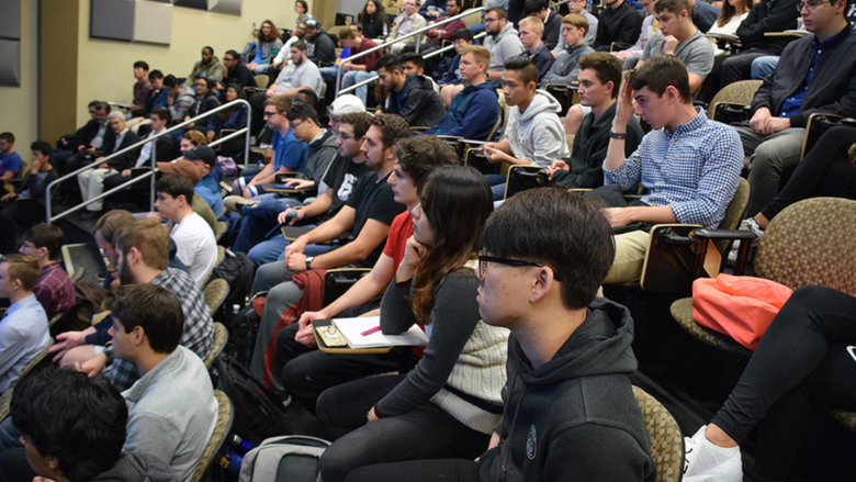 crowded room of students