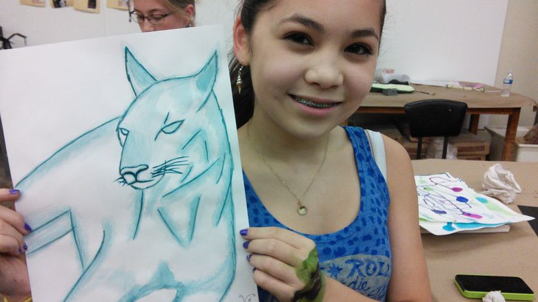 Student with artwork