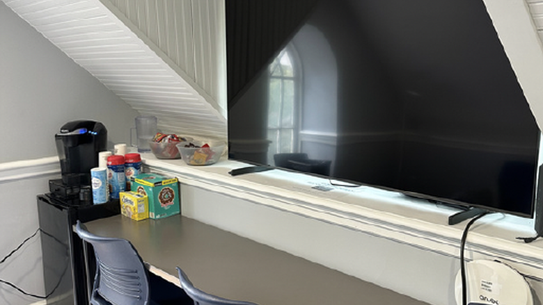 Table facing a tv