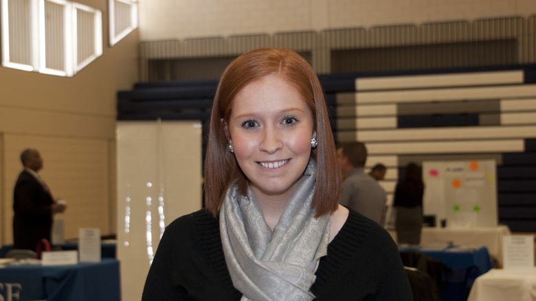 Elizabeth Hilbert connected with her first employers at Abington's Career Expo.
