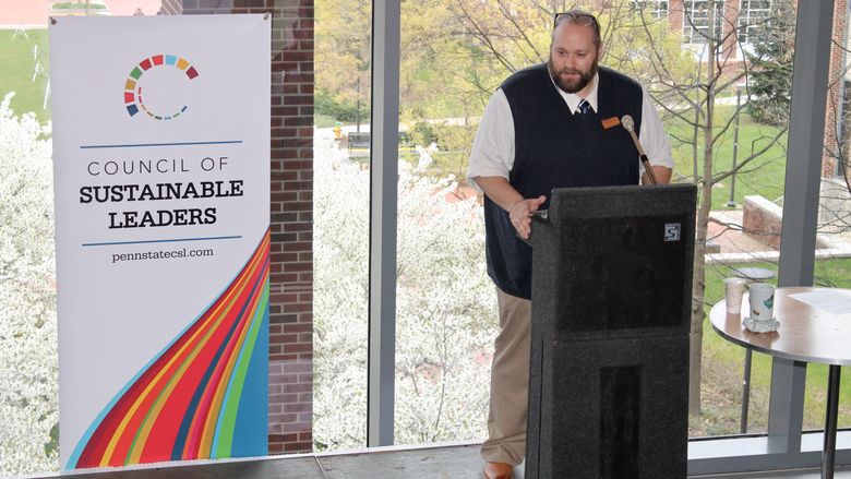 SI Associate Director for Student Engagement Doug Goldstein speaks at Student Sustainability Awards