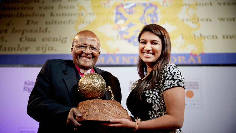 Neha Gupta and Desmond Tutu