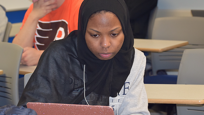 Abington student with laptop