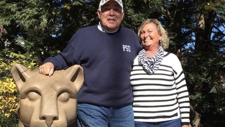 Sam and Barb Evans at the Nittany Lion shrine