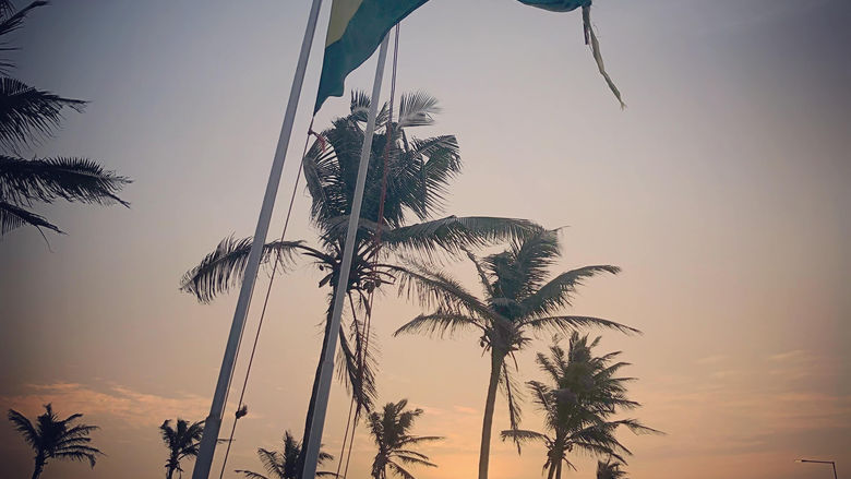 Ghana Flag and sunset