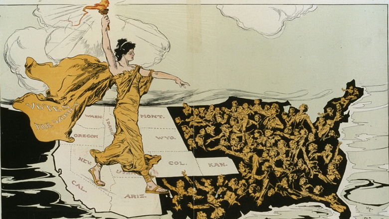 Animated cartoon of woman walking across United States