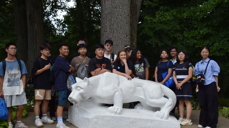 group photo in front of Lion Shrine at Penn State Abington (near Philadelphia)
