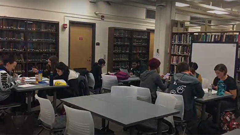 students studying in the library