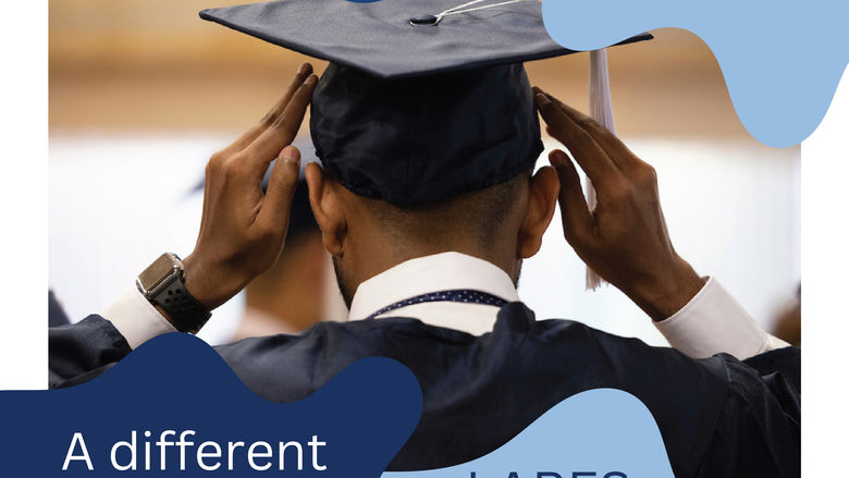 Image of a back of a college student in a cap and gown