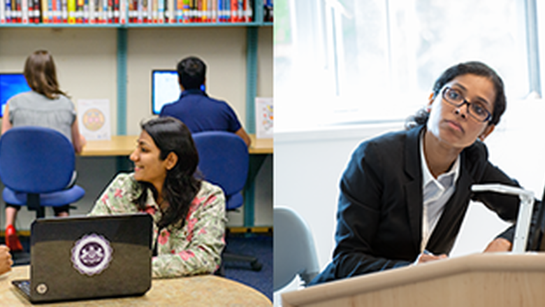 four images of professionals studying combined