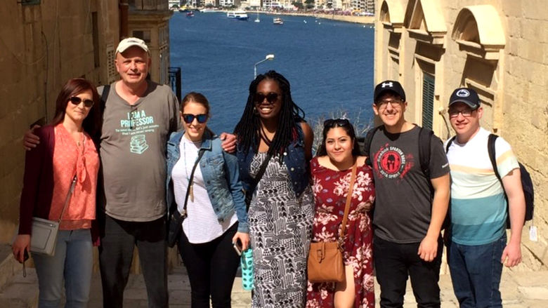 Steve McMillan and students in Malta
