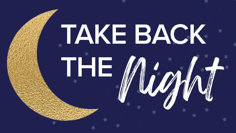 Take Back the Night graphic crescent moon and stars 