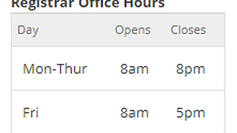 Registrar Office Hours 