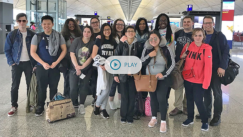 Ross Brinkert and students at airport