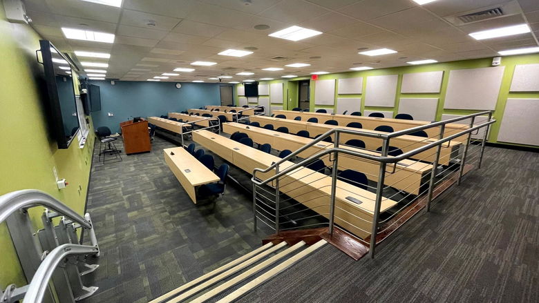 classroom with tables 