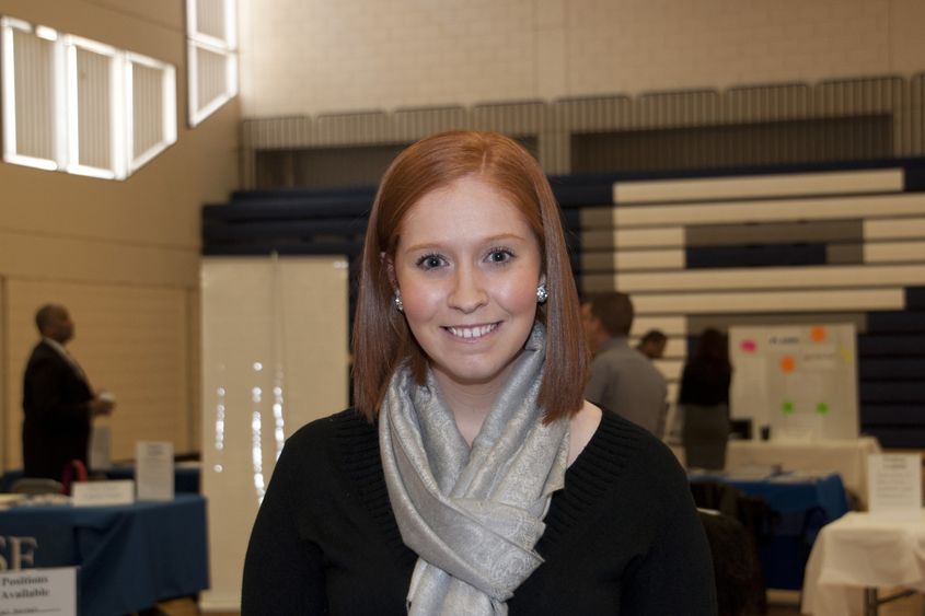 Elizabeth Hilbert connected with her first employers at Abington's Career Expo.
