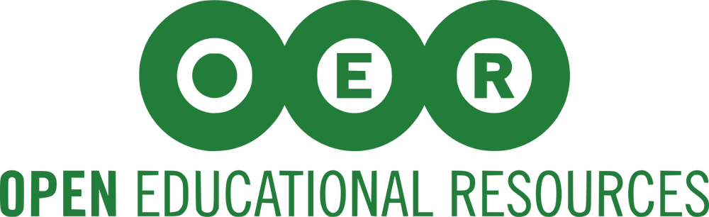 three adjacent green circles, each with one white letter inside, O, E, R, with the words "open educational resources" below