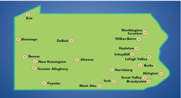 map of Penn State Commonwealth Campuses