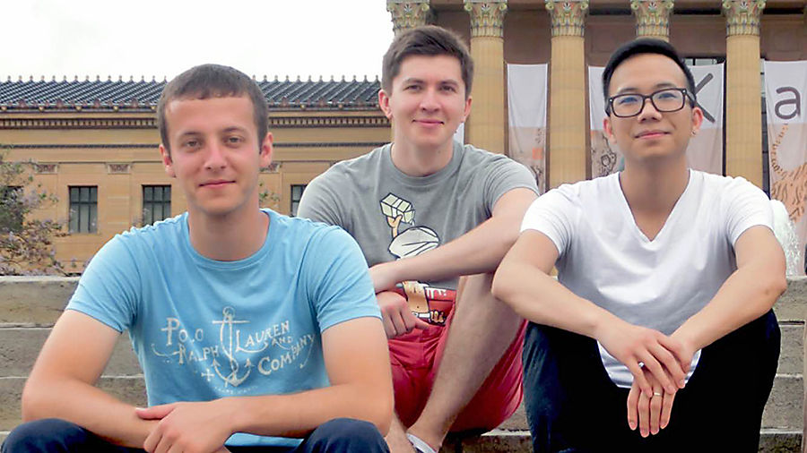 Wastekon founders Endrit Ali, left, Andriy Bokalo and Weiliang Lei
