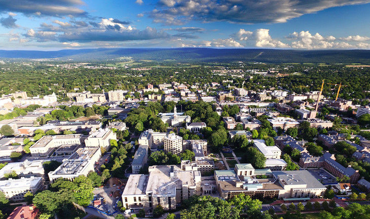 Aerial view of Penn State's University Park campus