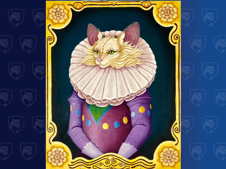 Painting of a cat dressed like royalty